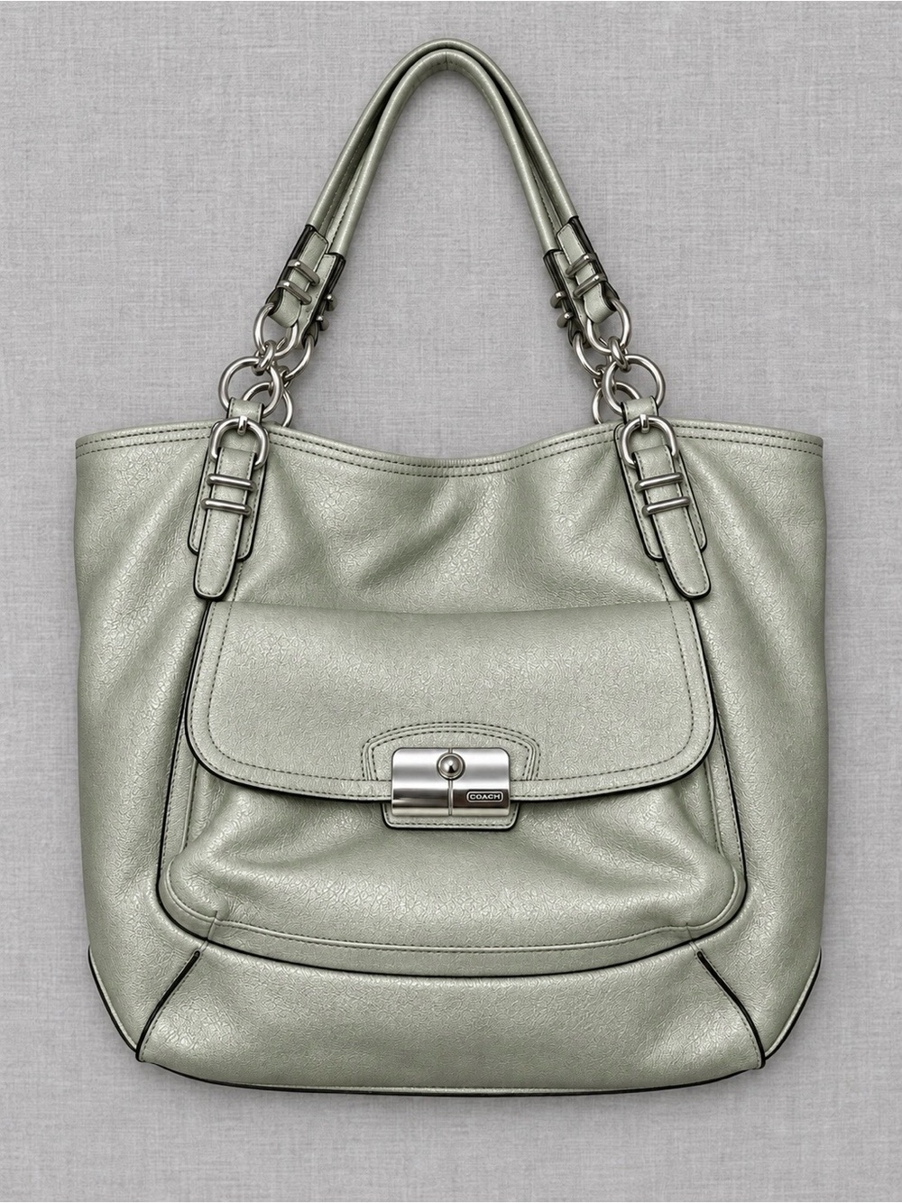Coach Kristin Pinnacle Leather Tote In Parchment/Sage Shimmer F18376
